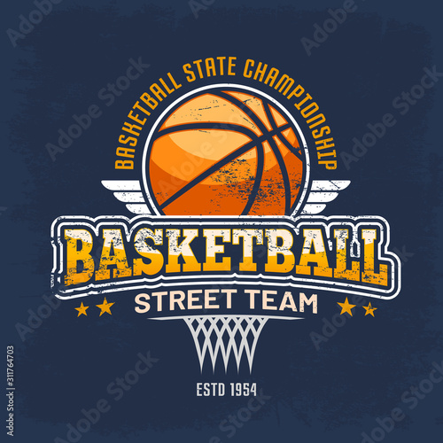 Sport clothing sign with ball for streetball team