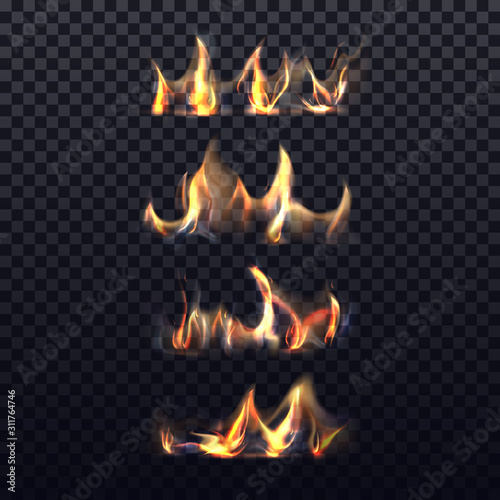 Set of isolated realistic bonfire or 3d flame