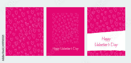Vector Valentine's greeting cards set. Hearts with text on a pink background
