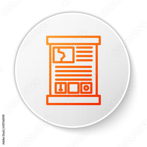 Orange line Game guide icon isolated on white background. User manual, instruction, guidebook, handbook. White circle button. Vector Illustration
