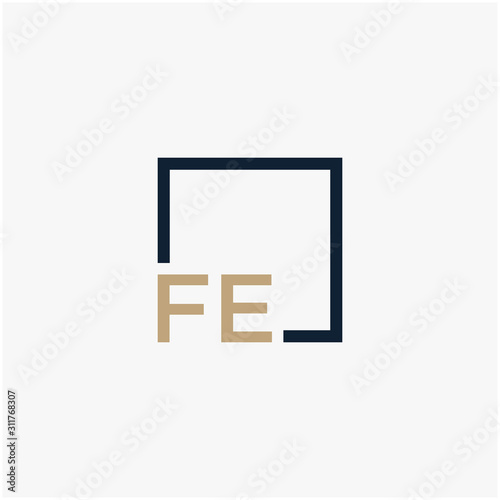 letter FE Logo design with square frame line. business consulting concept. studio, room, group icon. - vector