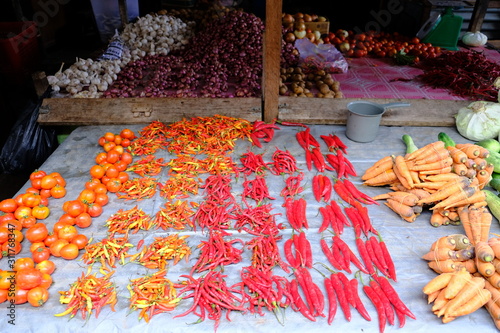 Indonesia Alor Island local Kalabahi market - chilli tomato carrot photo