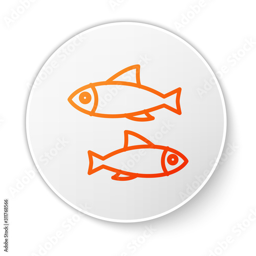 Orange line Fish icon isolated on white background. White circle button. Vector Illustration
