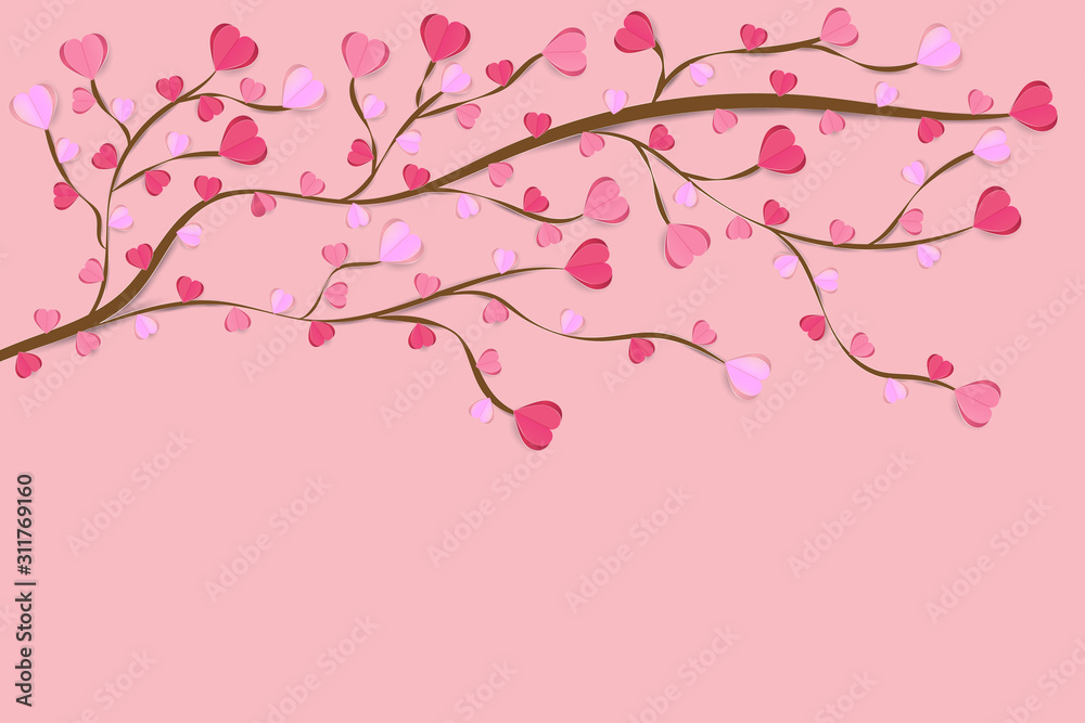EPS 10 vector. Branch with paper cut hearts instead of leaves.