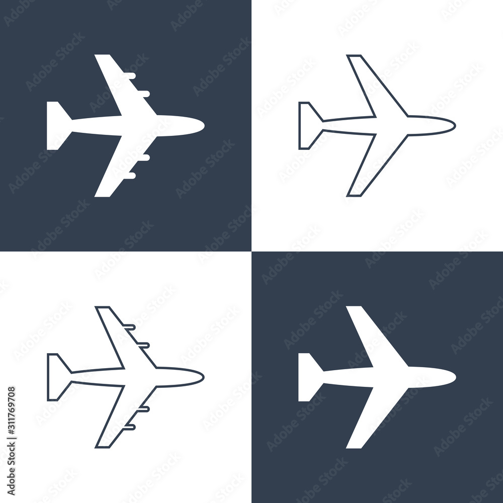 Plane Icons Set. Fill and Outline Flat Vector Icon Design Template Element