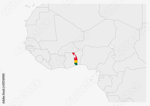 Togo map highlighted in Togo flag colors
