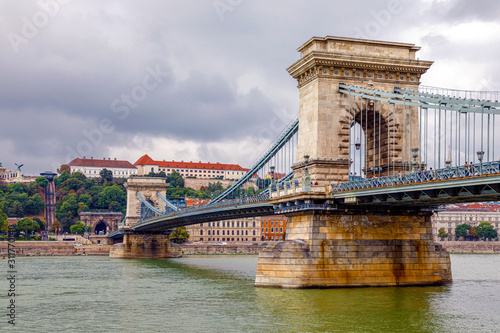 Szechenyi Chain Bridge on the Danube river in Budapest. © KarSol