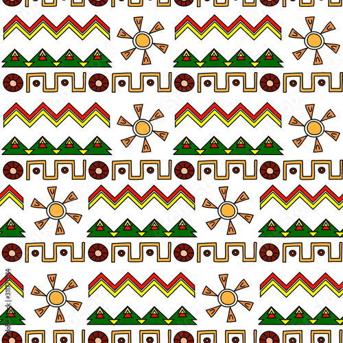 ethnic seamless pattern. Abstract background with colored stripes, Mayan style, Mexico, Brazil.