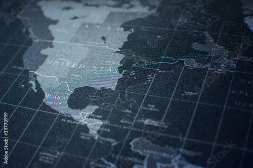 Map of the American continent in black and gray