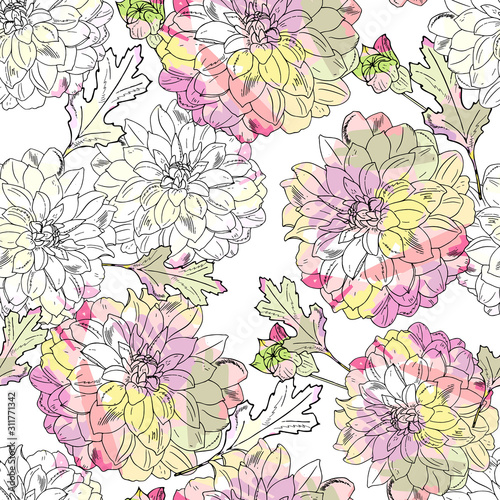 elegant floral seamless pattern. Vintage monochrome peonies, chrysanthemums on a light background.Spring,summer holidays presents and gifts wrapping paper; For textiles,packaging,fabric,wallpaper.