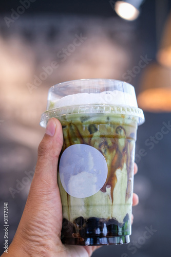 Boba matcha green tea with brown sugar.