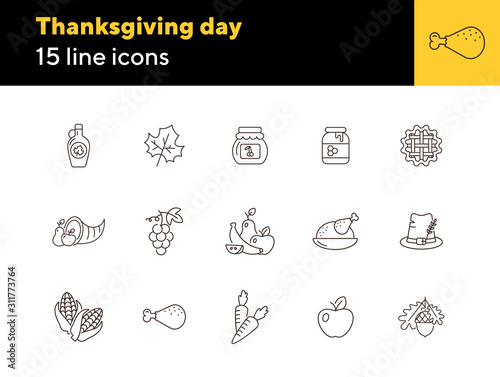 Thanksgiving day line icon set