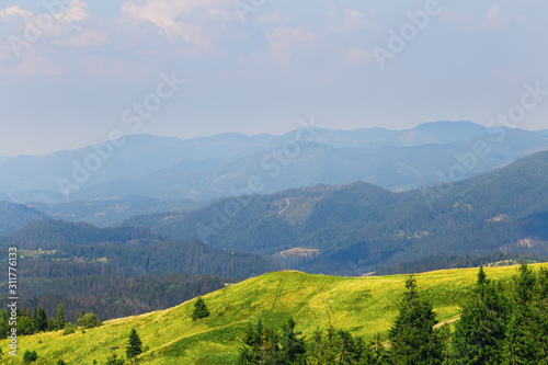 Incredible panorama of mountains with a lot of peaks. on some pe