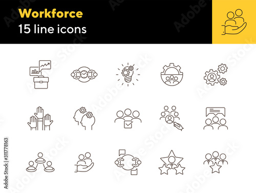 Workforce line icon set