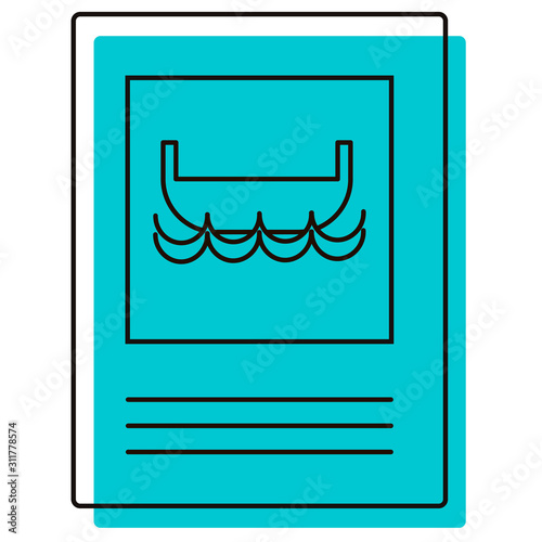 Ferryboat sign. River crossing for cars. Water transport. Design element. Vector illustration. Icon with shadow isolated on white background.