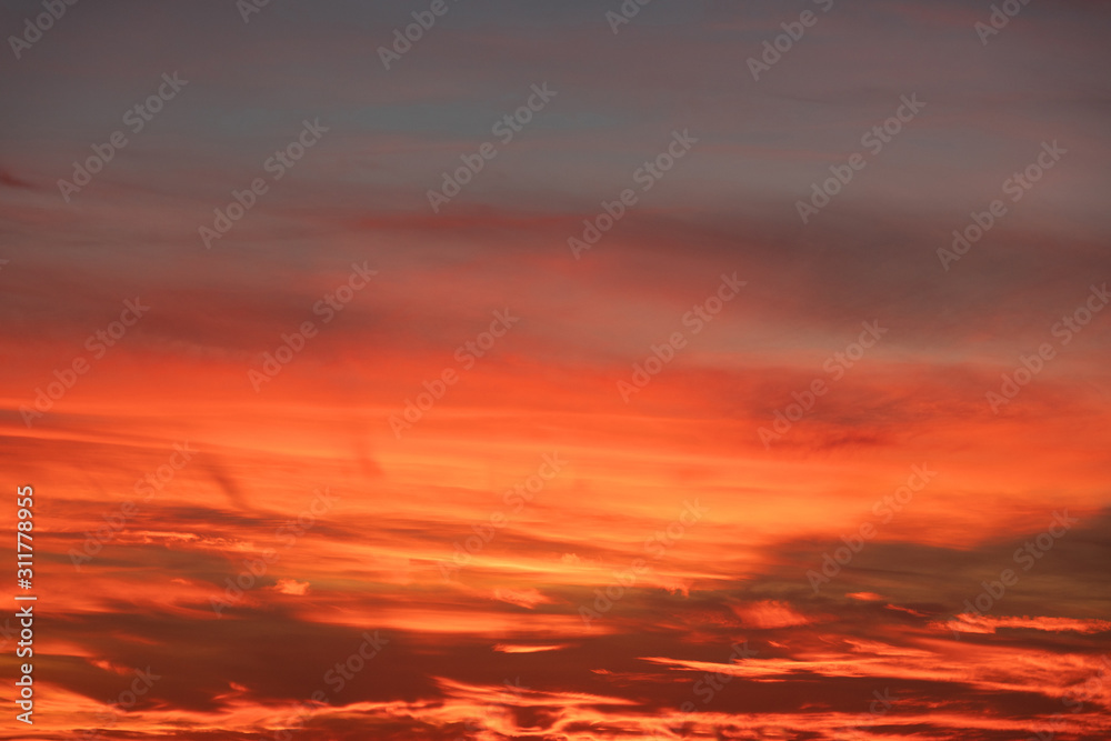 Red bright sunset sky landscape evening view
