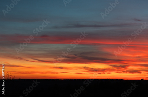 Sunset sky landscape night view. Red bright scenery