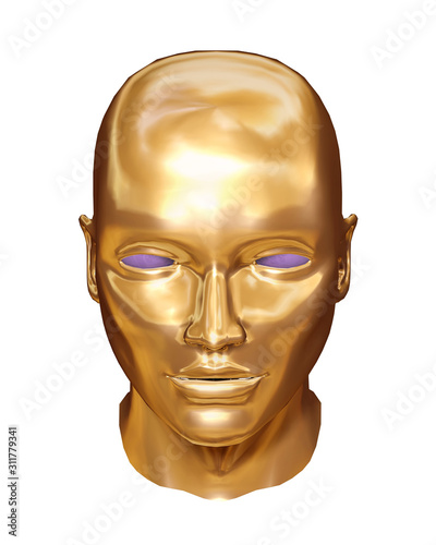 Golden face of robot
