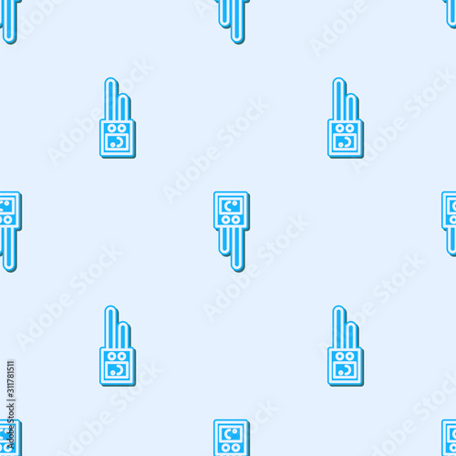 Blue line Temperature and humidity sensor icon isolated seamless pattern on grey background.  Vector Illustration