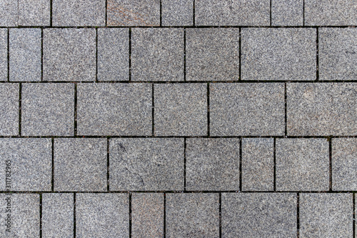 A sidewalk with grey brick stones in a nice pattern