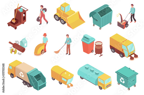 Sweeper Isometric Icons Set