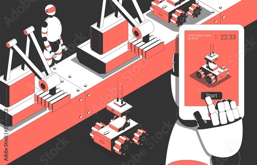 Industrial Robots Isometric Composition 