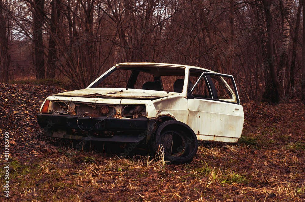 abandoned old car. car dump.broken car. abandoned old car. car dump.broken car.