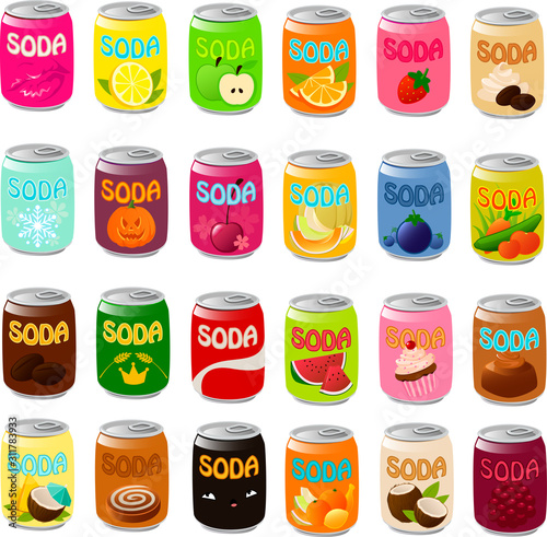 Vector illustration of various soda cans isolated on white background