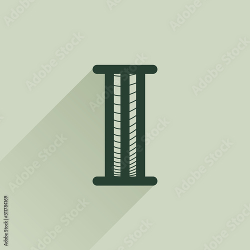 Letter I logo in retro money style with line pattern and shadow.