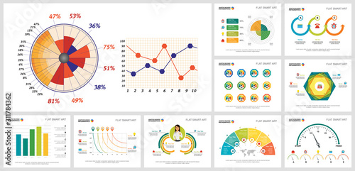 Bright infographic charts design set