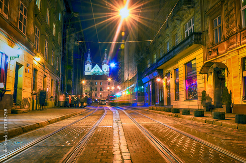 Canvas Print Night Lviv old city architecture in the Christmas