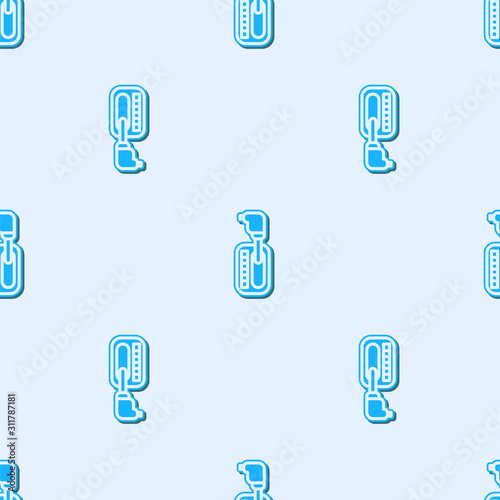 Blue line Gear shifter icon isolated seamless pattern on grey background. Transmission icon. Vector Illustration