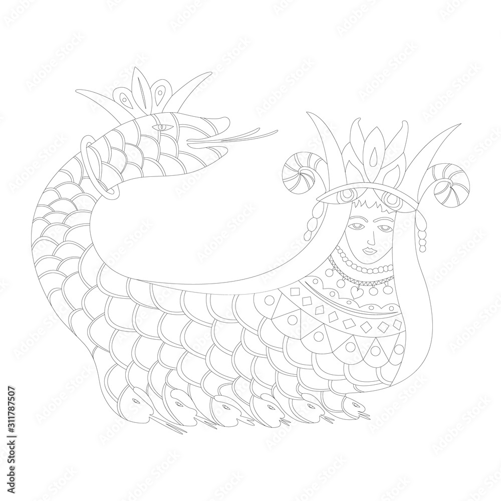 Vetor de The contours of the mythical creature Shahmaran (or Shah Maran