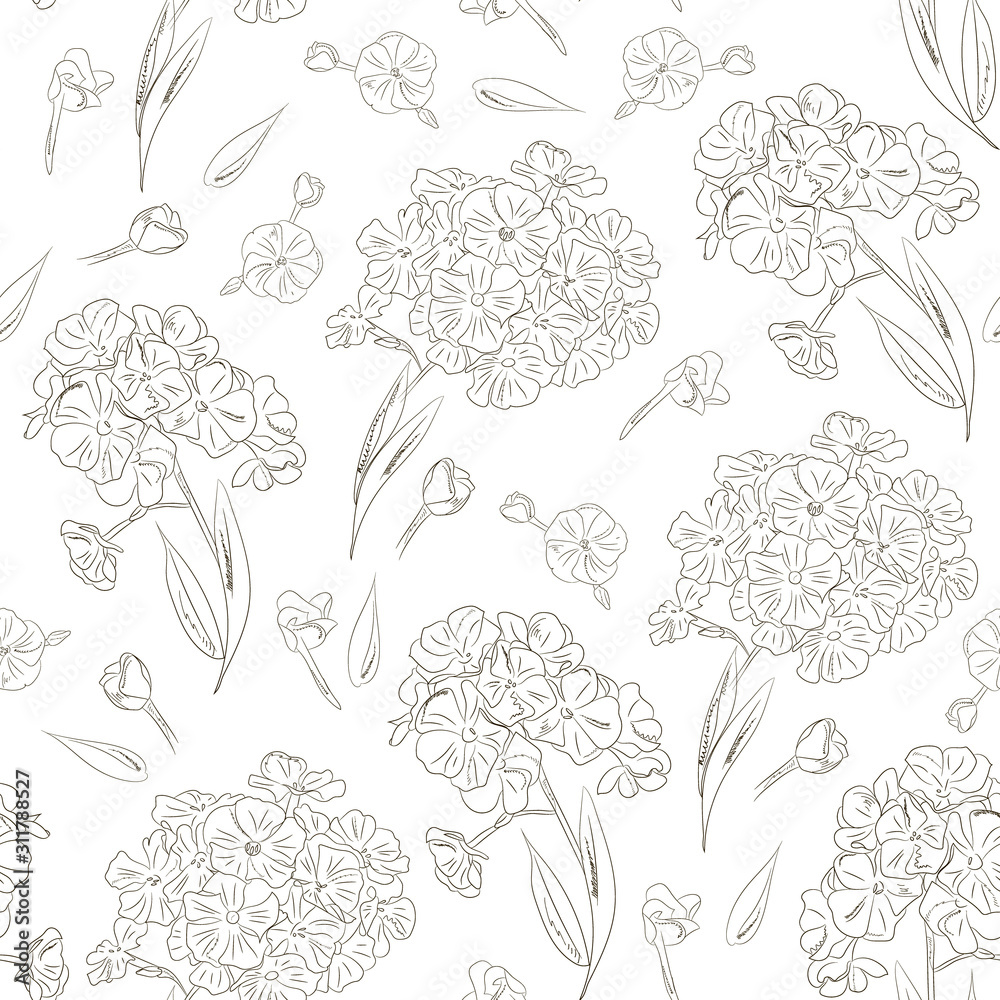 elegant floral seamless pattern. Vintage phlox flowers . Spring; summer holidays presents and gifts wrapping paper; For textiles; packaging; fabric; wallpaper.