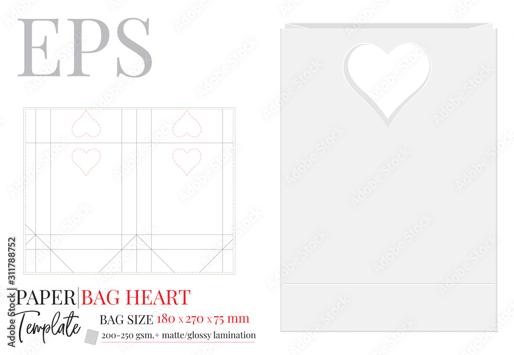 Paper Bag with Heart Handles Illustration, Shopping Bag, 270 x 180 x 75 ...