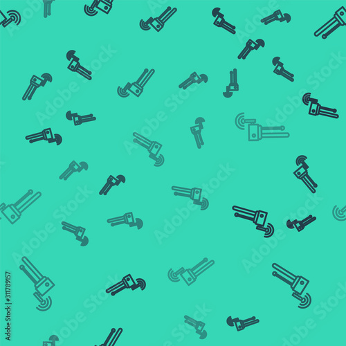 Black line Router and wi-fi signal symbol icon isolated seamless pattern on green background. Wireless ethernet modem router. Computer technology internet. Vector Illustration