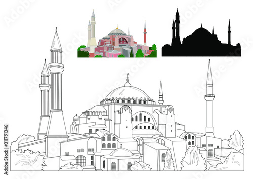 The Hagia Sophia  Istanbul Turkey. White background.