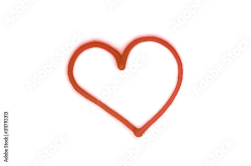 Graffiti heart sign sprayed on white isolated background