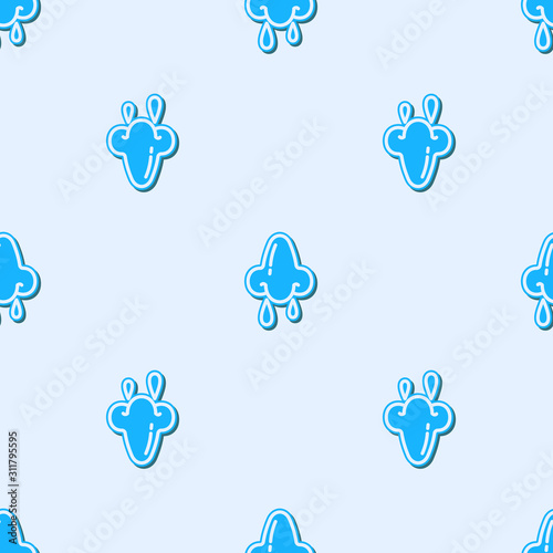 Blue line Runny nose icon isolated seamless pattern on grey background. Rhinitis symptoms, treatment. Nose and sneezing. Nasal diseases. Vector Illustration