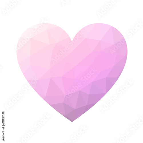 Pink low poly heart. Symbol of love and St Valentines Day. Vector illustration