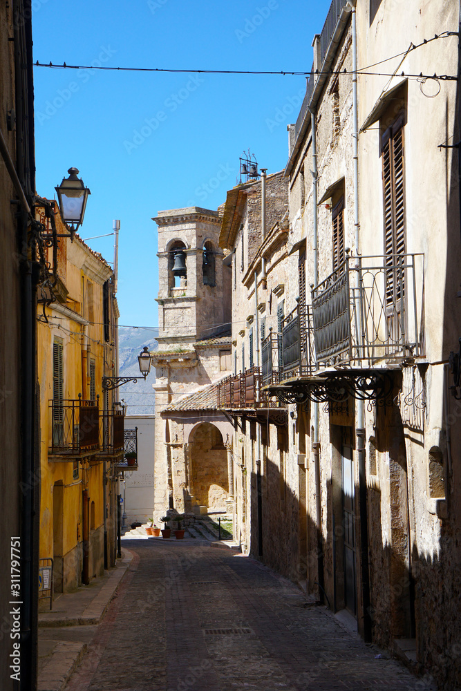 narrow street in the historic old town of Enna in Sicily
