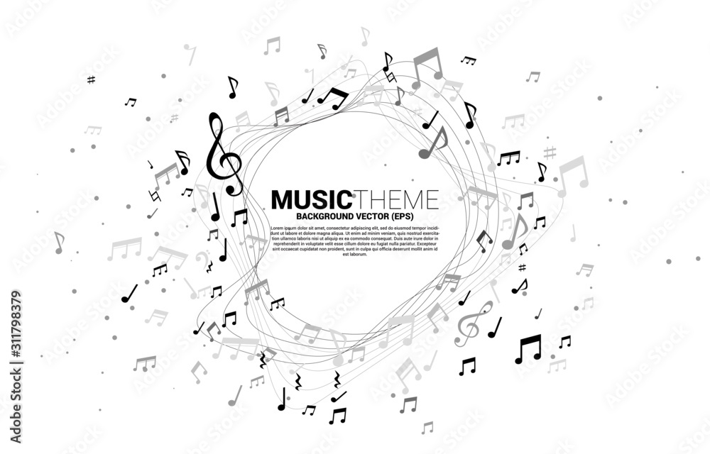 Vector template banner and poster music melody note dancing flow . Concept background for song and concert theme.
