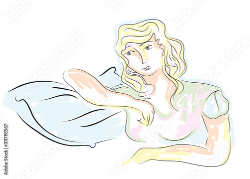 illustration of Sad depressed woman at home. illustration of  loneliness and pain concept.