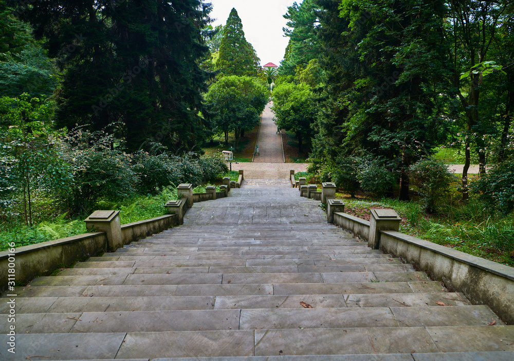 ancient staircase leading down into the park