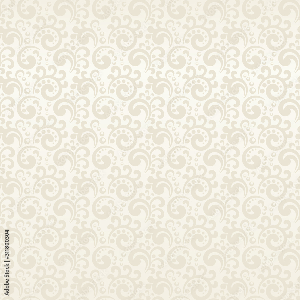 Seamless cream abstract pattern with plant elements