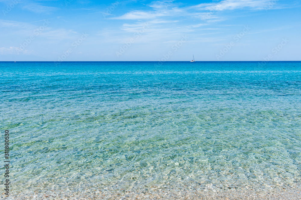 Blue sea on Aegean sea. Sea in Greece