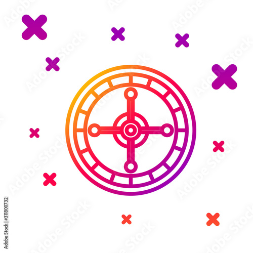 Color line Casino roulette wheel icon isolated on white background. Gradient random dynamic shapes. Vector Illustration