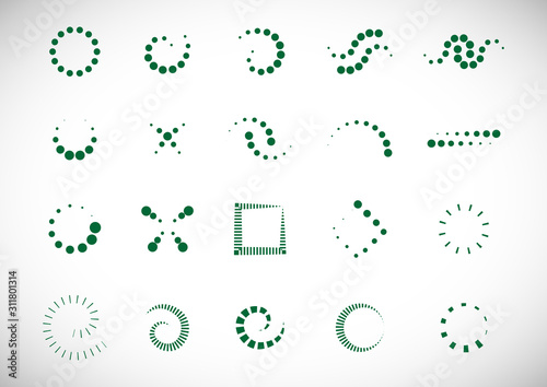 Abstract Dot Circle Icons Set. Halftone Logo Concept. Dotted Circle Isolated - Vector. Creative Icons For Dotted Logo, Tech Icon, Square Element And Logotype. Abstract Circle Dot Technology Logo