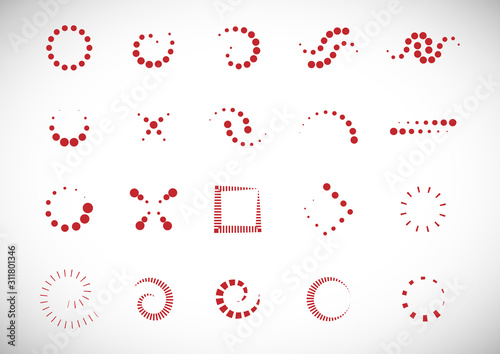 Abstract Dot Circle Icons Set. Halftone Logo Concept. Dotted Circle Isolated - Vector. Creative Icons For Dotted Logo, Tech Icon, Square Element And Logotype. Abstract Circle Dot Technology Logo