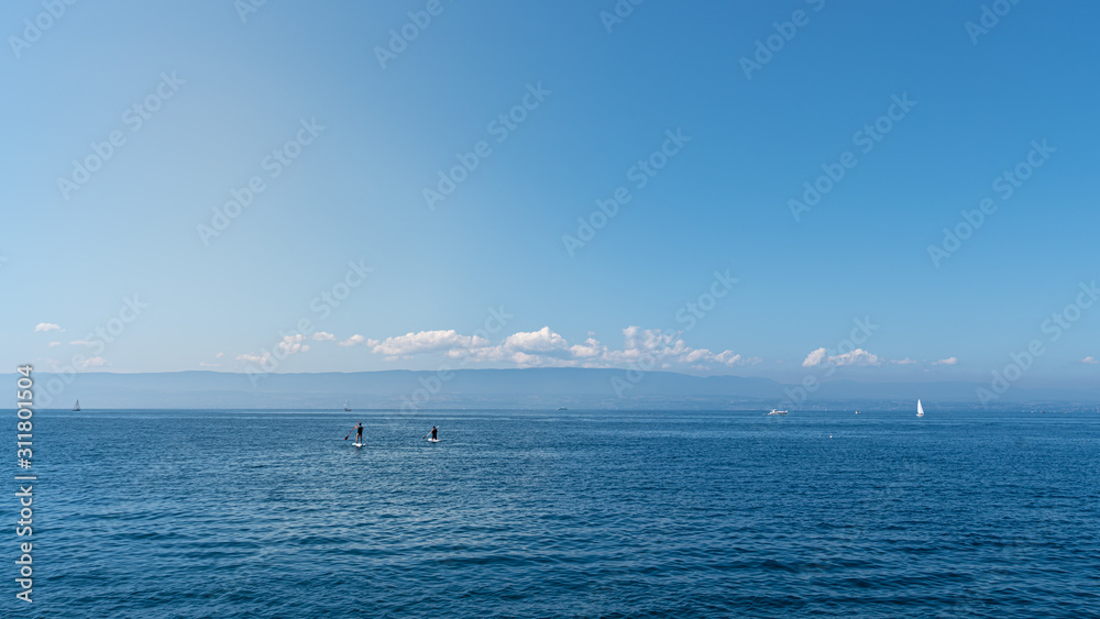 Fototapeta premium Stand up paddle board, Léman Lake, Evian-les-bains, France